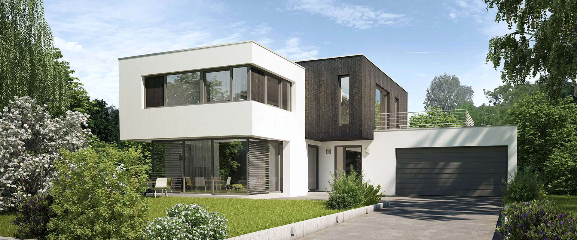 Referenz von M&M Bau mit Fenster, Raffstores und Garagentor