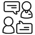 Icon für persönliche Beratung mit zwei Männchen und Sprechblasen