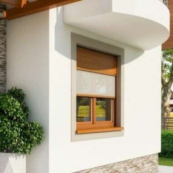 Fenster mit Rolladen und Insektenschutz Golden Oak
